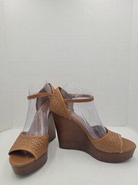 Banana Republic Wood & Leather Platform  Wedge Sandal Women's 9.5